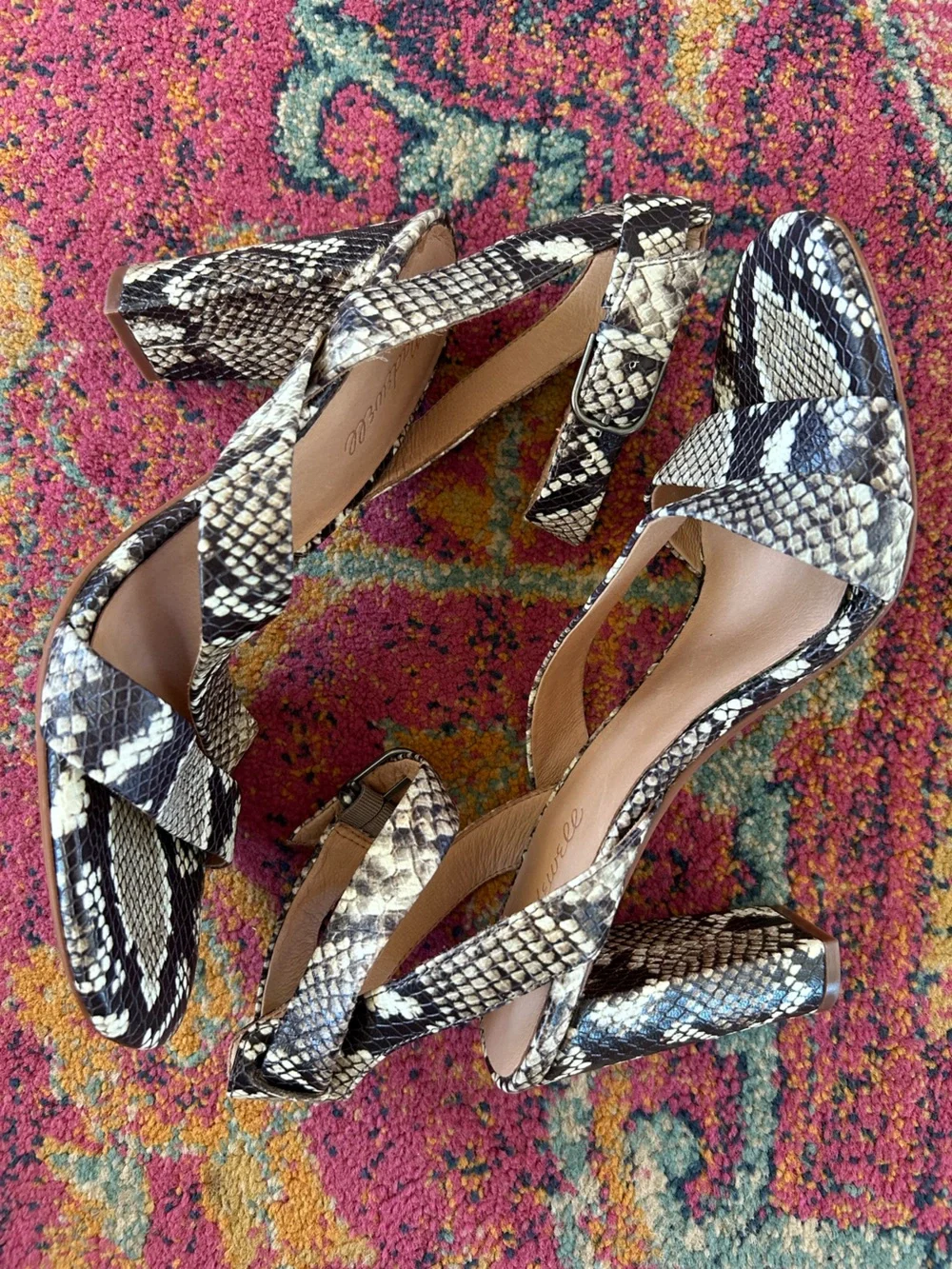Madewell | Women’s Black/Cream Leather Faux Snake-Print The Liv Block Heel Sz 10 - Picture 8 of 16